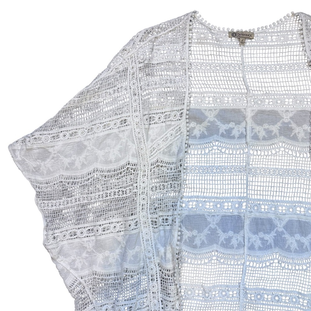 Democracy Ivory Crochet Lace Kimono Size Large - Picture 3 of 13